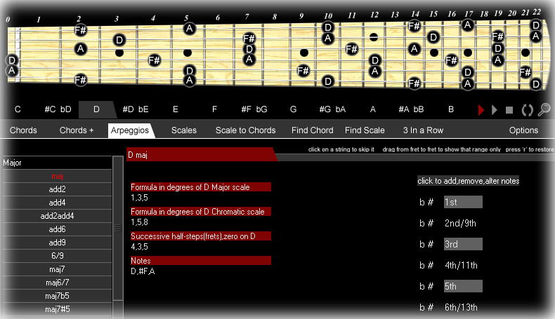 Memorize Guitar And Bass Arpeggios See All Chord Notes And Their Names On Different Fretboards